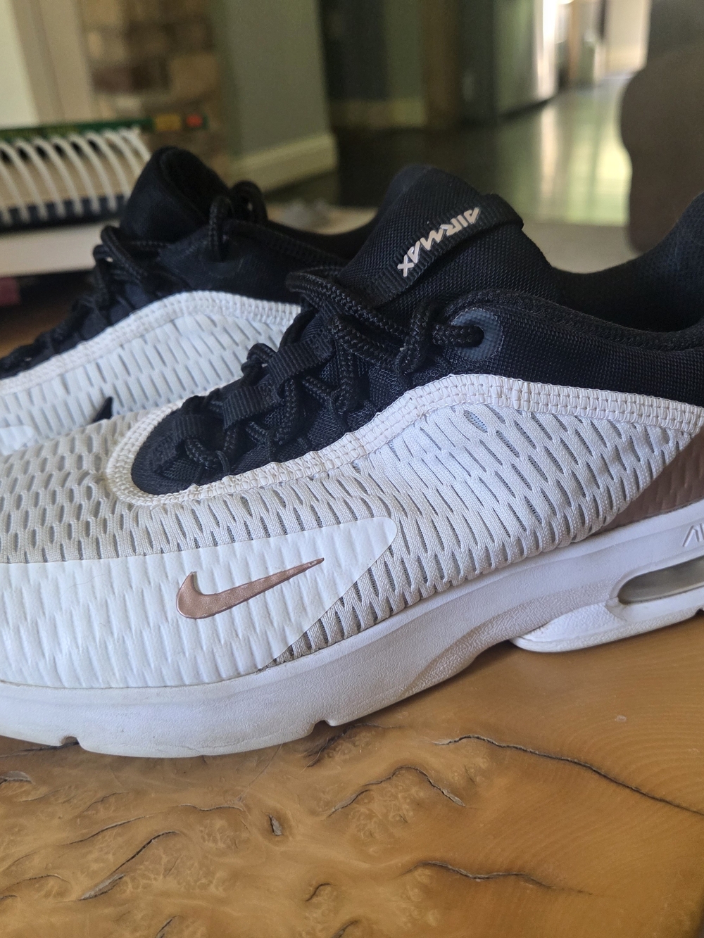 Nike Air Max Women’s Running Shoes - White/Black with Rose Gold Swoosh